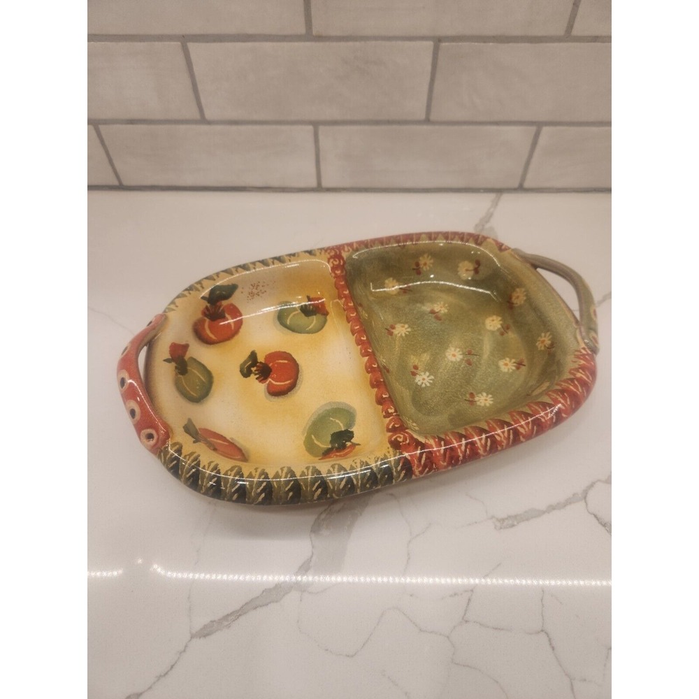 Ceramic Divided Tray With Handles Made for Neiman Marcus Hand Painted‎ in Italy